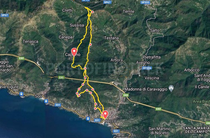 Itinéraire en boucle Recco - Megli - Redentore - Monte Cornua - Capreno