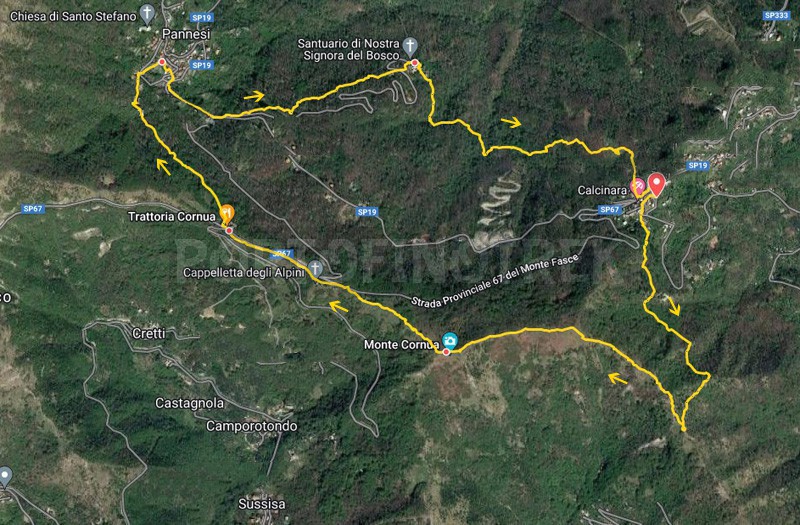 Itinéraire en boucle de Calcinara - Monte Cornua - Pannesi - NS del Bosco