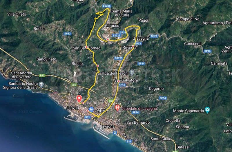 Itinéraire en boucle de Chiavari - San Bartolomeo - Carasco