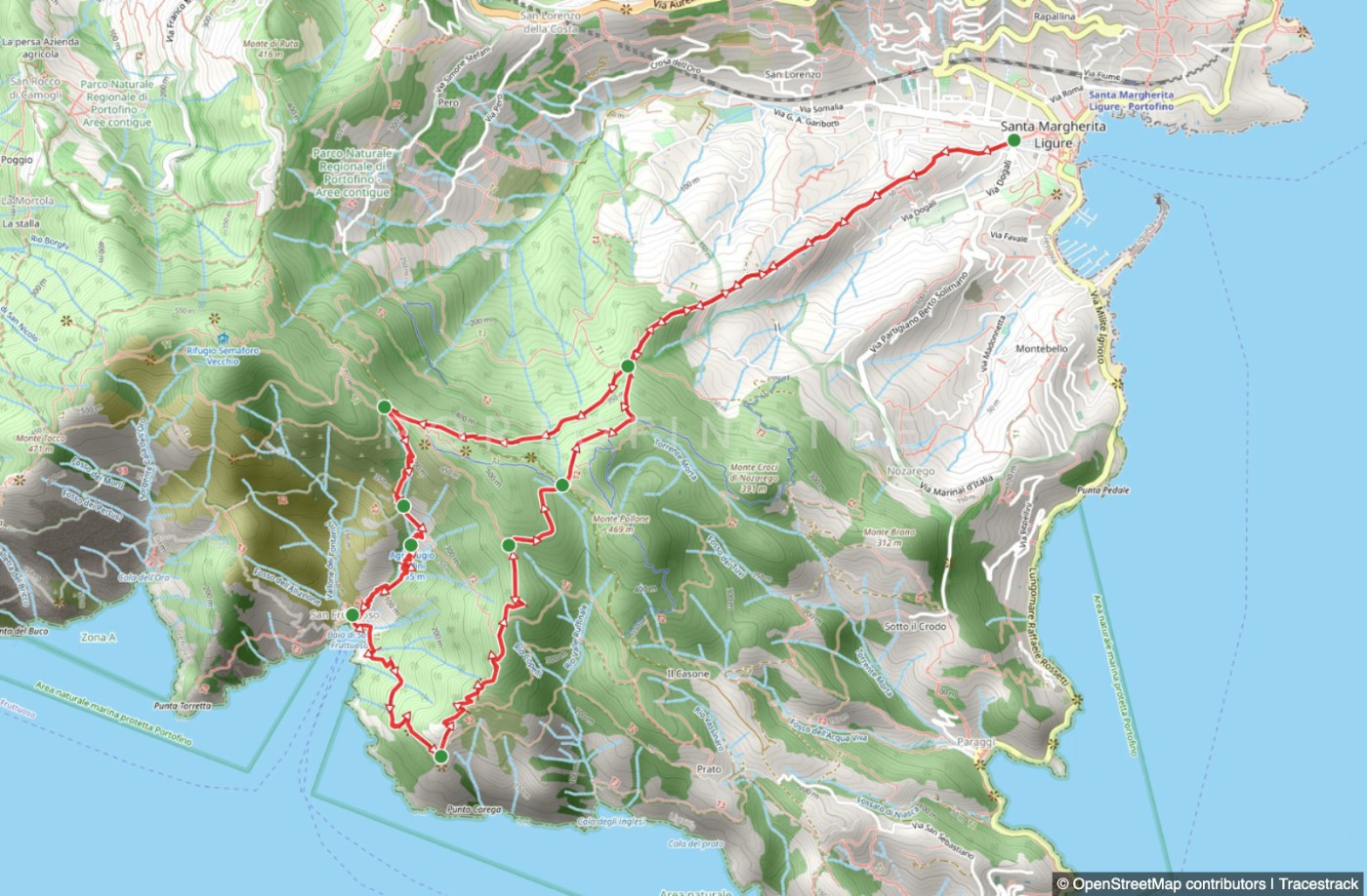 Circular trail Santa Margherita Ligure - Pietre strette - San Fruttuoso - Base 0 - Felciara - Bocche