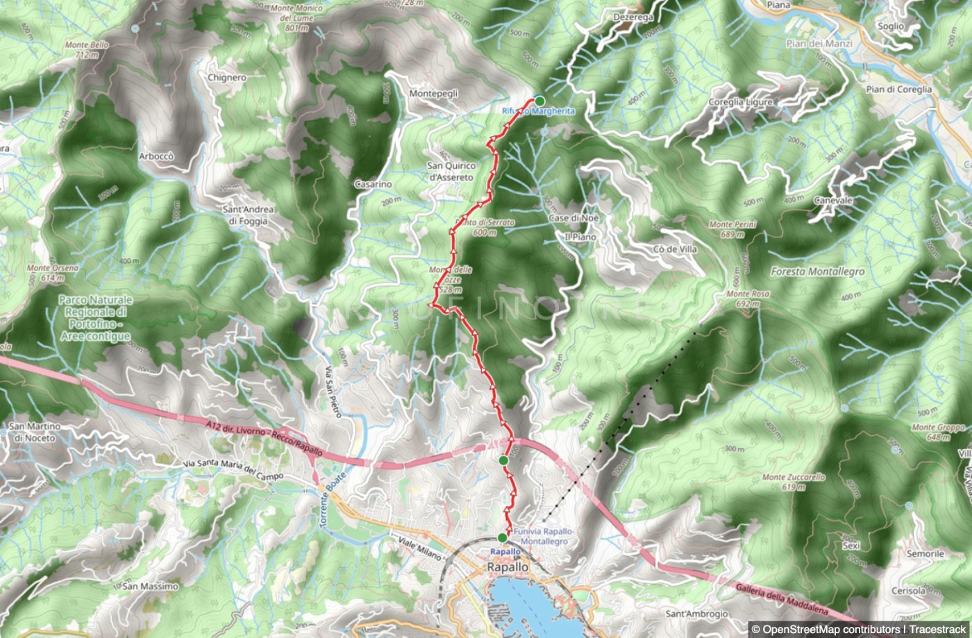 Trail von Rapallo zum Monte Pegge und Rifugio Margherita