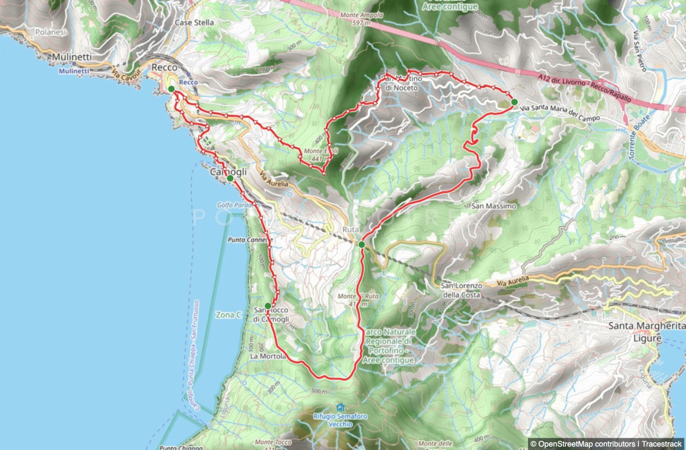 Rapallo - Recco - Camogli - Portofino Vetta - Ruta - Rapallo