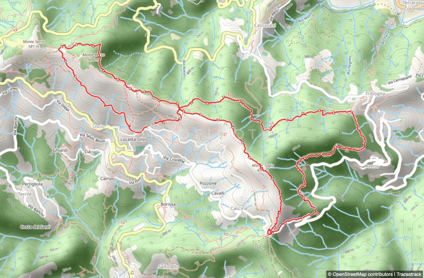 Itinéraire en boucle Uscio - Passo Spinarola - Tribogna - Monte Rosso