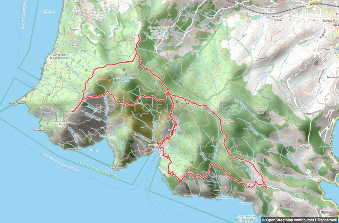 Rundweg Portofino Vetta - Prato - Base O - San Fruttuoso - Semaforo Nuovo
