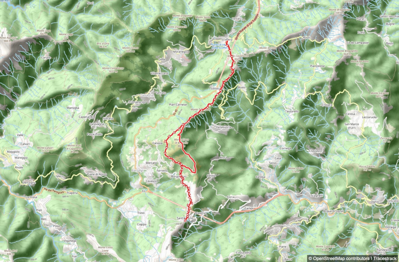 Itinéraire Scoffera - S. Alberto di Bargagli - Monte Croce di Bragalla