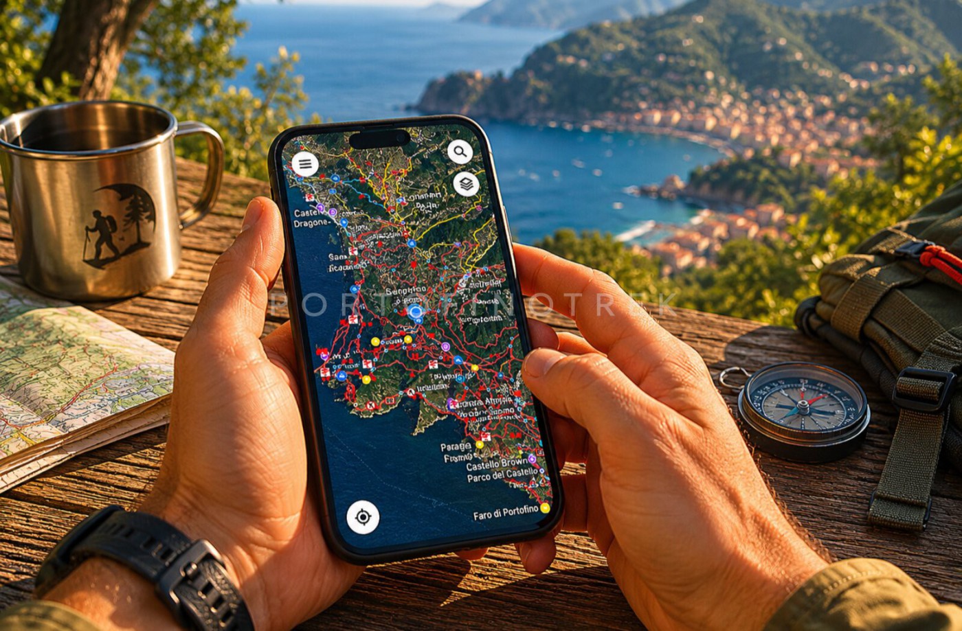 Mappa digitale dei sentieri del Golfo Paradiso e Golfo del Tigullio.