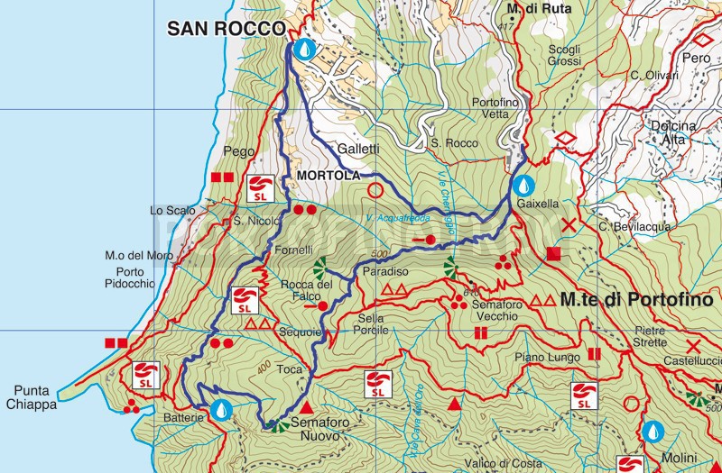 Itinerario da Portofino Vetta - Semaforo nuovo - Batterie - San Rocco di Camogli ritorno a Portofino Vetta